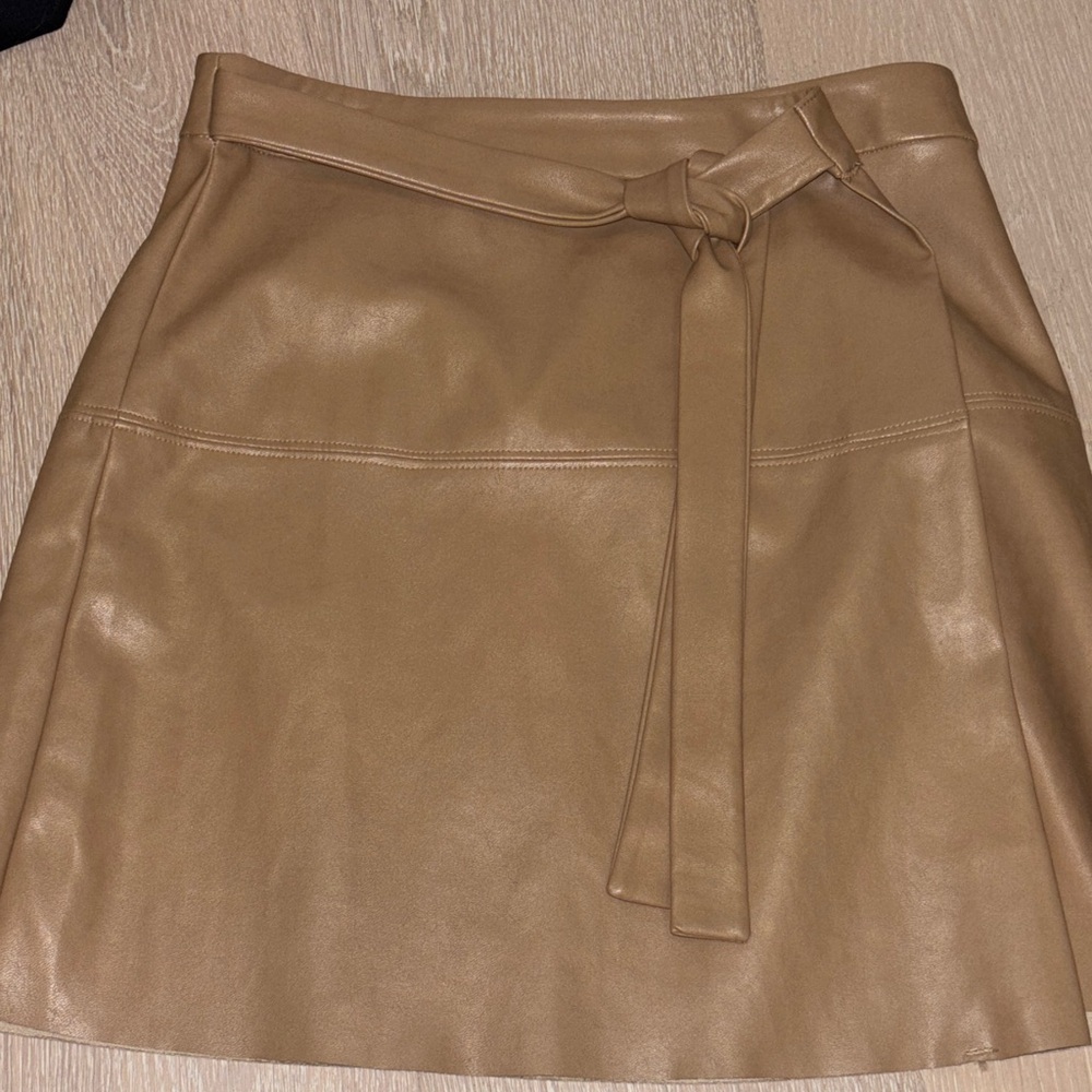 Aritzia Free Elegant Tan Faux Leather Wrap Skirt